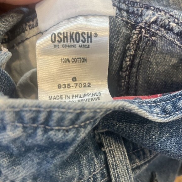 Vintage OshKosh Floral Denim Skirtall Jumper Girls 6 Flag Embroidery July 4th - Picture 11 of 12